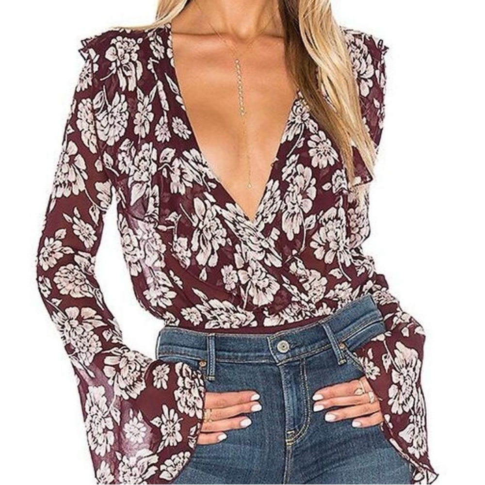 Band of Gypsies Burgundy Floral Wrap Bodysuit